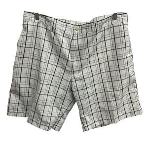 PGATour Mens Plaid Golf Shorts Size 38 White & Navy Polyester Lightweight